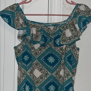 Cato Teal and White Patterned Top